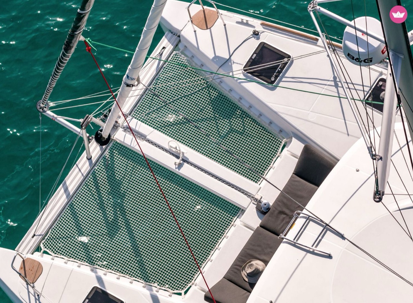 Catamaran bow on the water